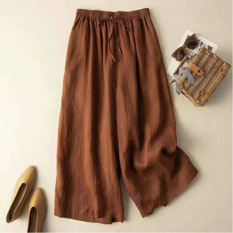 Cotton Linen Ramie Wide Leg Retro Pants Women