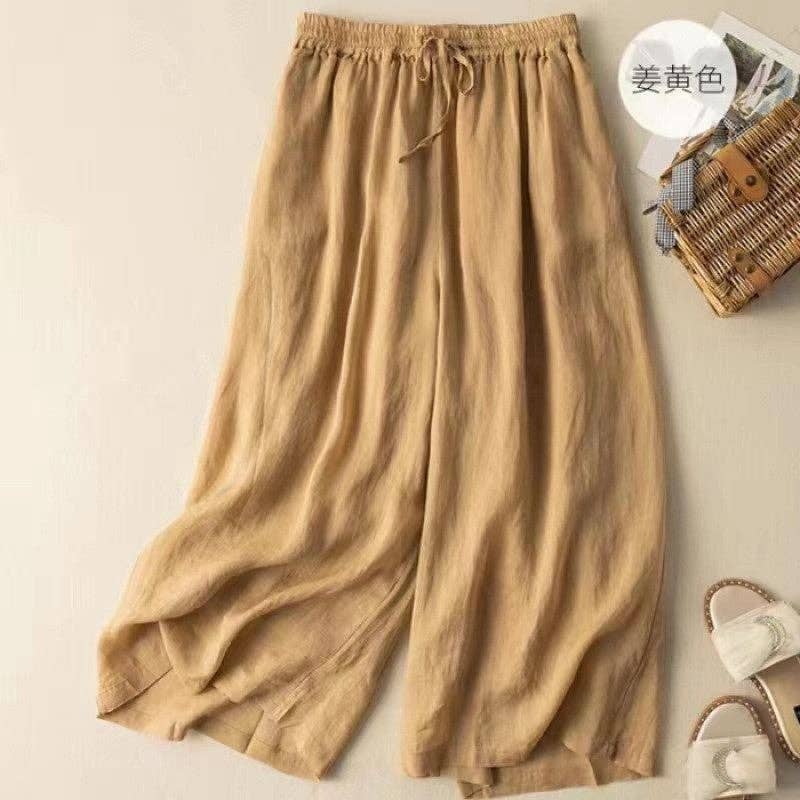 Cotton Linen Ramie Wide Leg Retro Pants Women