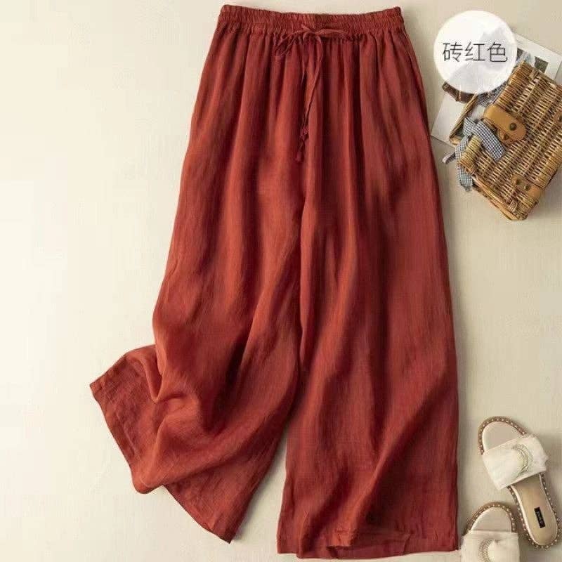 Cotton Linen Ramie Wide Leg Retro Pants Women