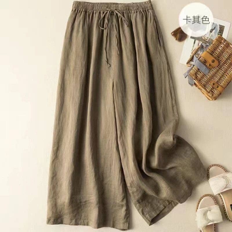 Cotton Linen Ramie Wide Leg Retro Pants Women
